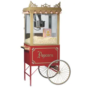 A red popcorn machine